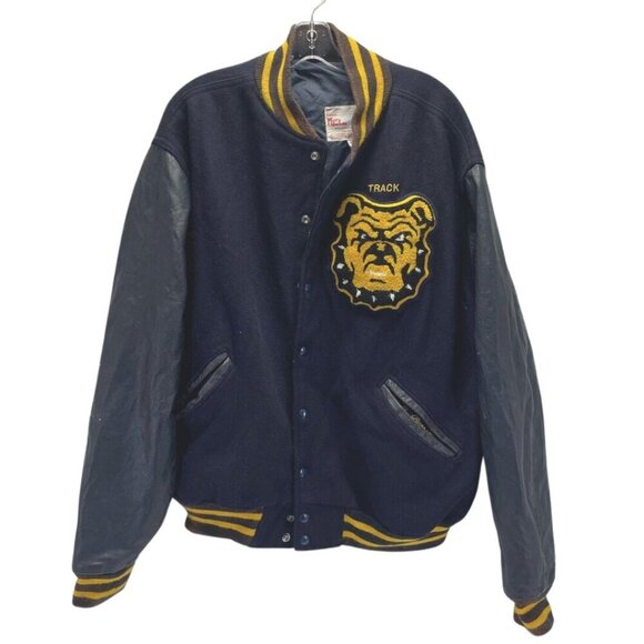 NC A&T AGGIES Varsity Letterman Wool & Leather Jacket Navy Gold Size 52 Vintage - Picture 1 of 5